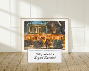 Christmastime at Lorelai's Watercolor Painting Digital Art Print