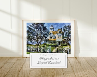 Owens House Watercolor Digital Illustration, Printable Wall Art Download