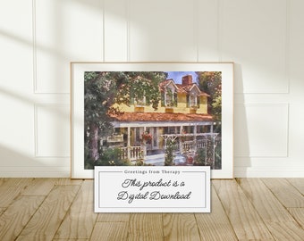 Lorelai's Inn Watercolor Digital Illustration, Printable Wall Art Download