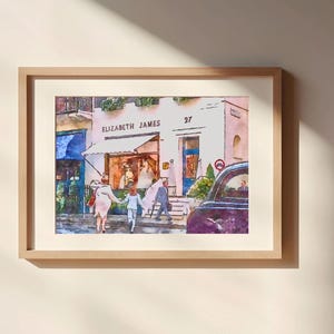 Impresión artística de acuarela, póster mate sin marco, de la tienda de novias de Elizabeth James