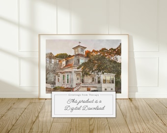Max and Dani's House Watercolor Digital Illustration, Printable Wall Art Download