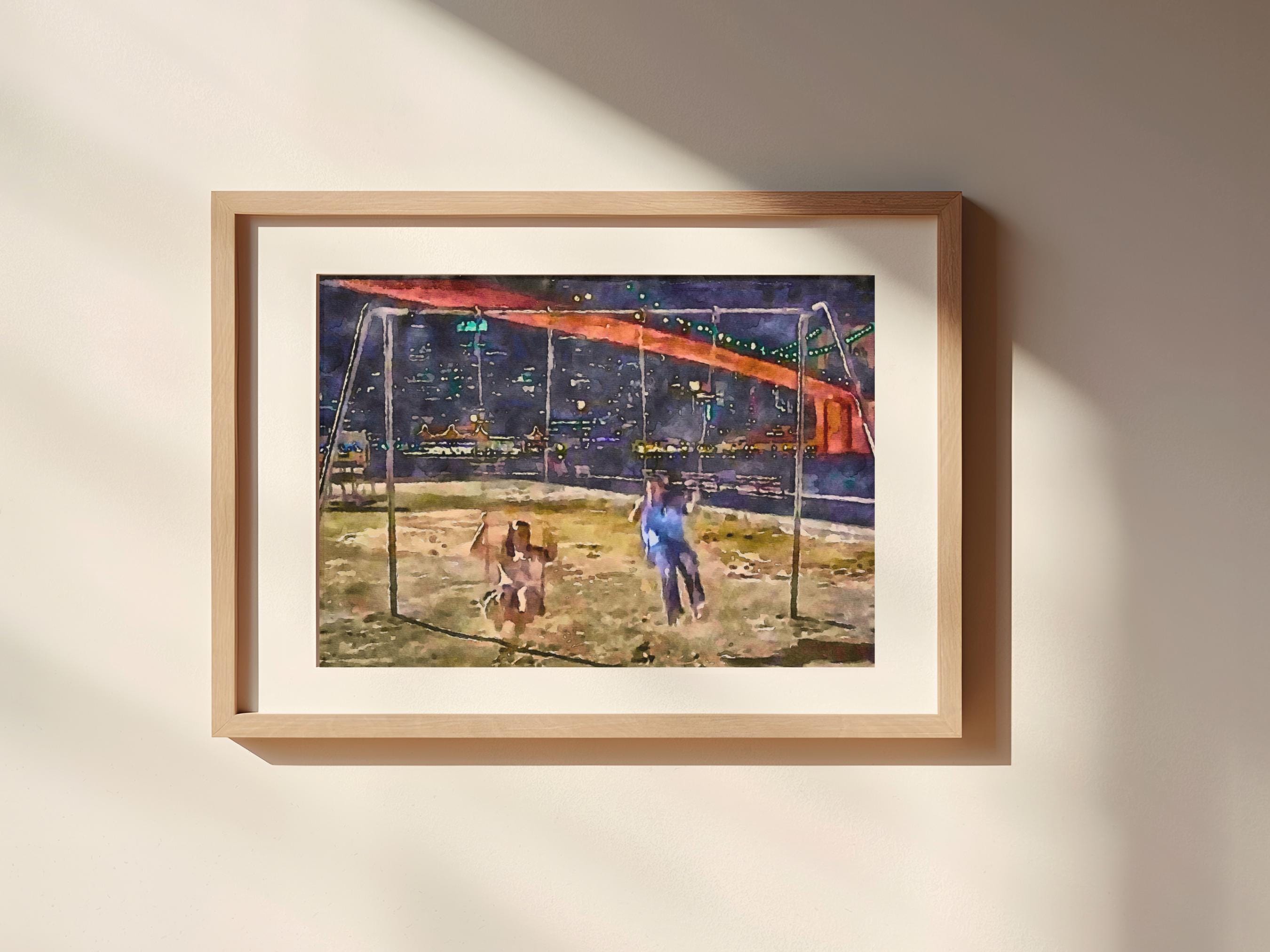 Jenna und Matty Swings Aquarell Malerei Ungerahmt Matt Poster Kunstdruck