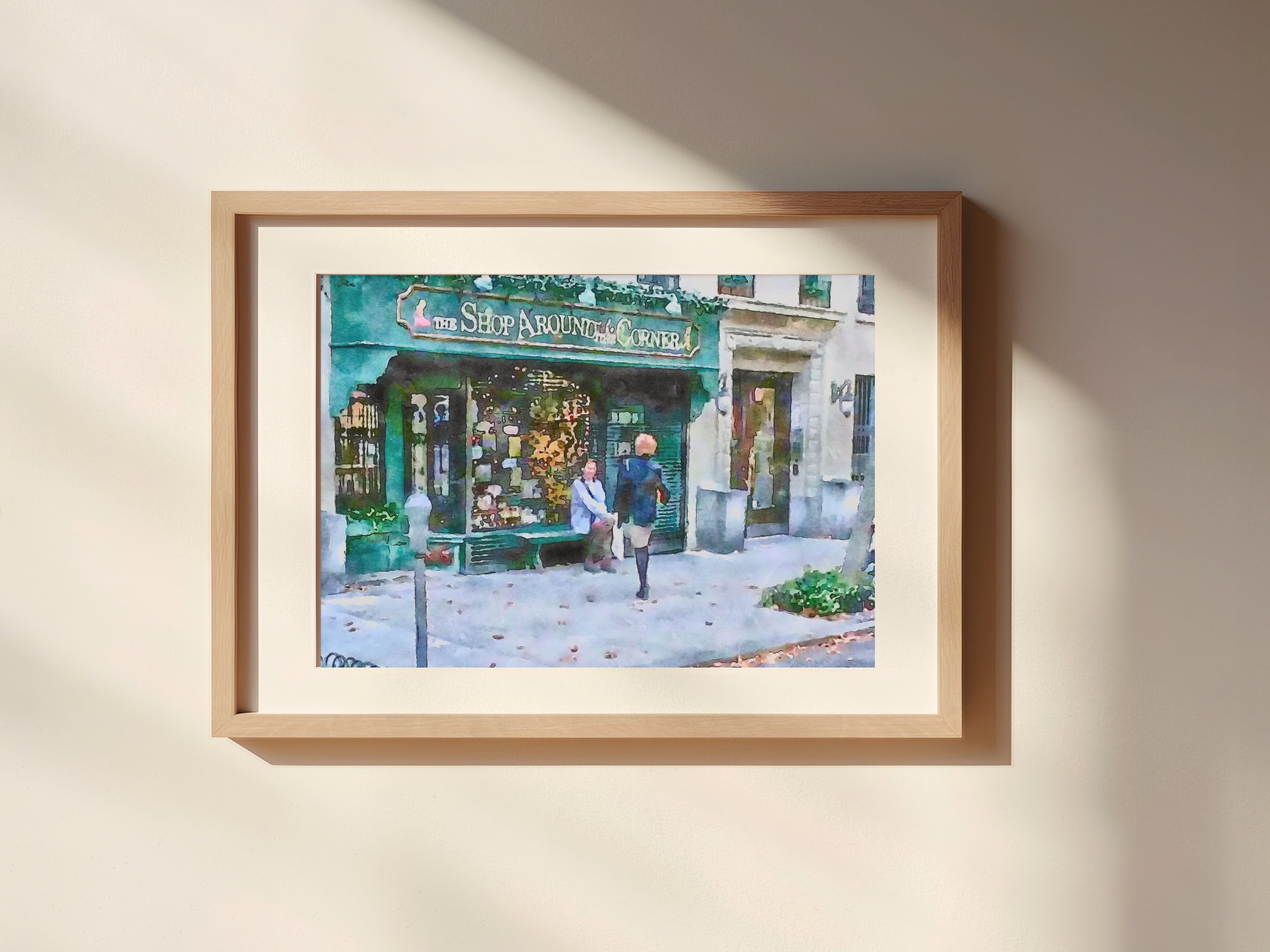 Shop Around the Corner Watercolor Painting Unframed Matte Poster Art ...