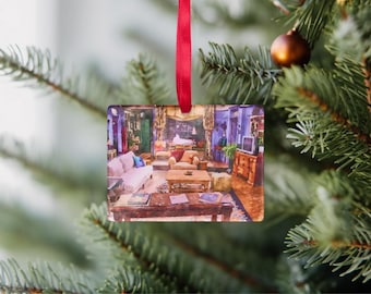 Monica's Living Room Watercolor Clear Rectangle Acrylic Ornament