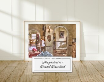 Lorelai's portiek aquarel digitale kunstafdruk