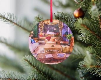 Monica's Living Room Watercolor Clear Round Acrylic Ornament