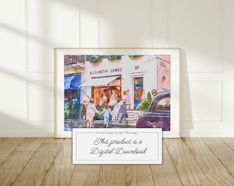 Elizabeth James Bridal Shop Watercolor Painting Digital Art Print
