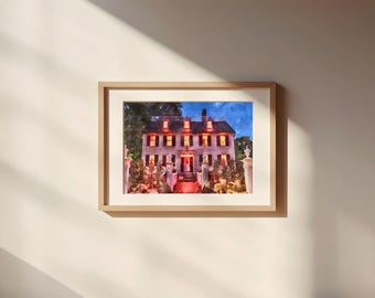 Alison's House on Halloween Watercolor Painting Unframed Matte Poster Art Print