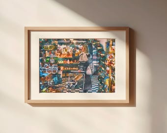 Amanda Woods Shopping Trip Watercolor Digital Illustration Art Print, Thick Matte Paper