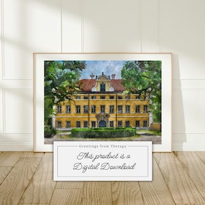 Peinture à l&#39;aquarelle de la maison Von Trapp, impression d&#39;art numérique