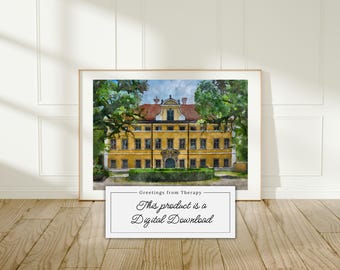 Von Trapp House Watercolor Digital Illustration, Printable Wall Art Download