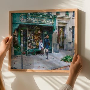 Shop Around the Corner Watercolor Painting Unframed Matte Poster Art ...
