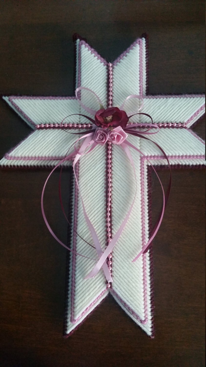 Cross Plastic Canvas with Ribbon and Flowers Decorative Etsy