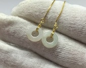 Genuine White Green Jadeite Earrings, Jade earrings, Gold Threader earrings, White Green Jadeite Earrings