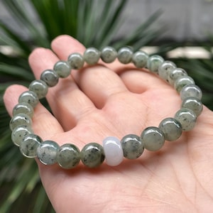 Icy Green Jadeite Bracelet: Natural Type A Seaweed Jadeite Beads
