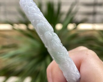 Faint grüner Lavendel Jadeit dünnes Band Armreif, 55,3 mm dünnes Band natürlicher Typ A Jadeit Foral Armreif