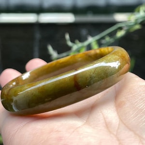 Natural Brown Type A Jadeite Bangle, Earth Tone Certified Jade Bracelet, 53mm Unconventional Piece