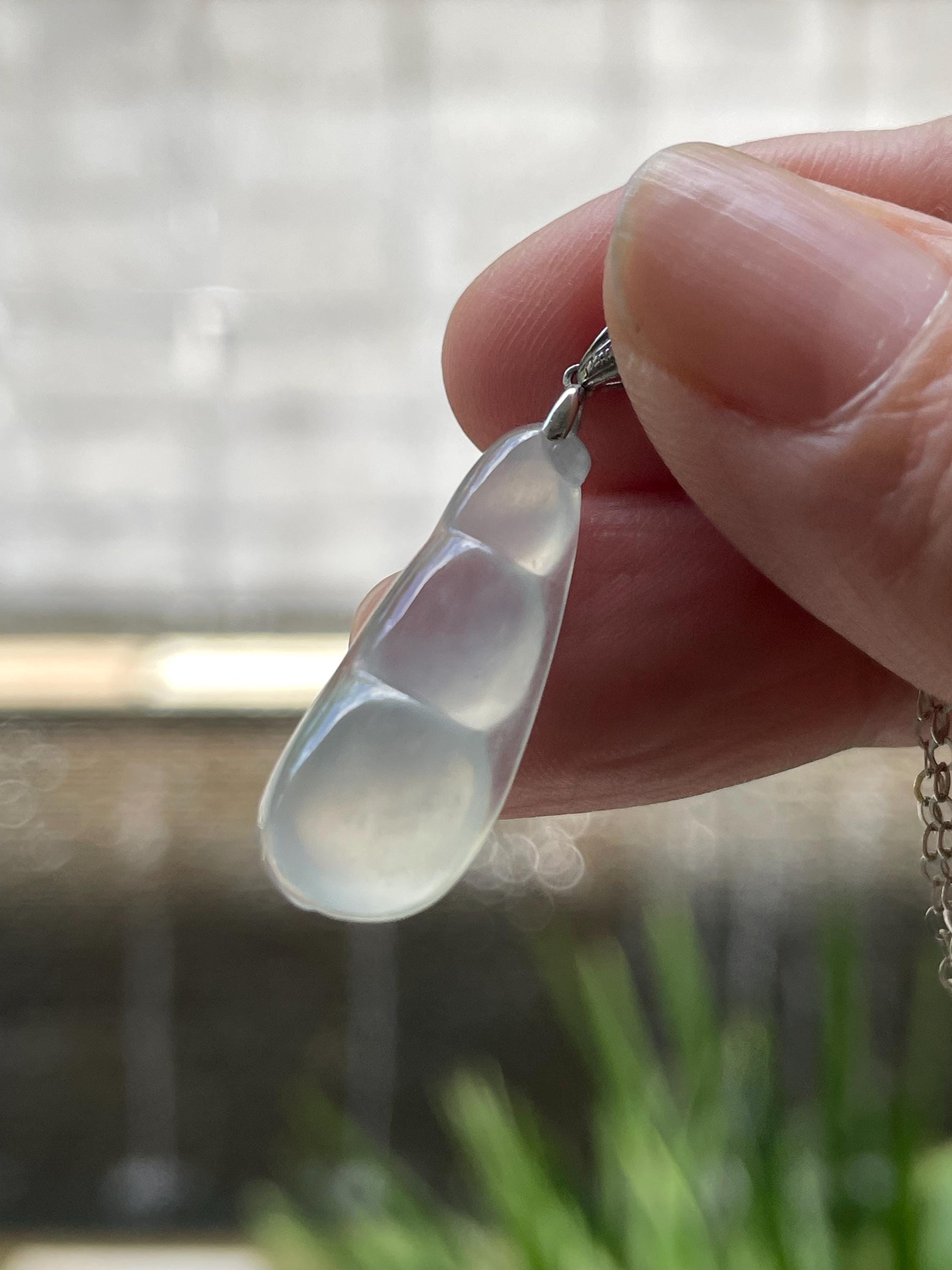 Certified Natural Icy Jadeite Pea Pod Pendant – 18K Gold with Diamond Accents