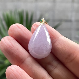18K Gold Lavender Jadeite Teardrop Pendant: Certified Natural Type A Jadeite
