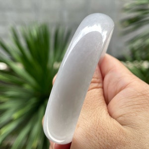 White Oval Jadeite Bangle, Certified Light Green Jadeite Bangle, 55mm Oval Light Green Jadeite Bangle