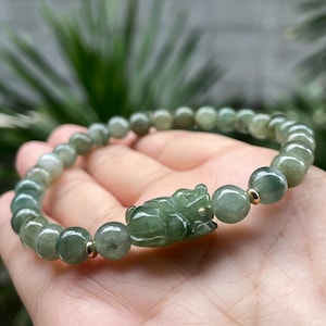 Oily Green Pixiu Jadeite Bracelet, Natural Type A Pixiu Jadeite Bracelet, Charming Pixiu Jadeite Bracelet
