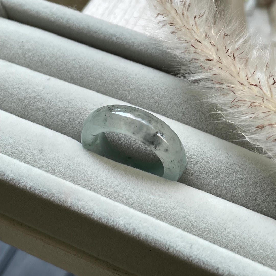 Translucent Band Highly Translucent Natural Type A Wuji Jadeite Ring: Greyish Black ...