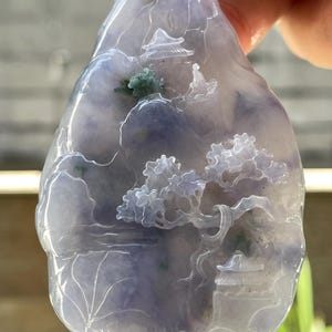 Lavender Jadeite Pendant: Scenic Carved Jade, Certified Type A Jadeite