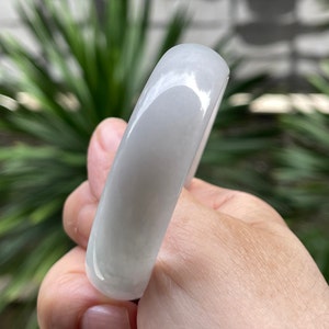 Oval Jadeite Bangle, Certified Faint Green Jadeite Bangle, 49 mm Oval Faint Green Jadeite Bangle