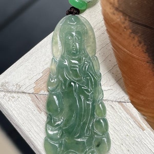 Icy Light Greenish Blue Guan Yin Jadeite Pendant, Certified Lady Buddha Jadeite, Icy Goddess of Mercy Jadeite Pendant