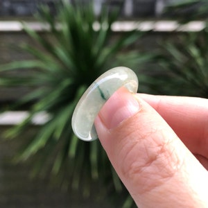 US 8 Icy Glutinous Faint Green Jadeite Band Ring, Natural Type A Jadeite Band Ring, Men Jadeite Ring