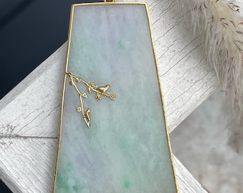 Light Green Jadeite Pendant - Certified 18K Gold Wu Shi Pai, Natural Jade