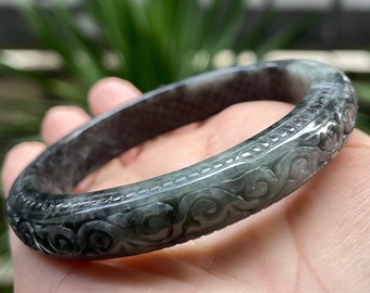 Blassgrüner Jadeit-Armreif, zertifizierter Jadeit-Armreif, 56,1 mm Band-Jadeit-Armreif