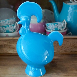 Rare Vintage Blue Ceramic Cockerel Money Bank, Savings, Retro, Modern, Kitsch, Display, Home Decor, Collectibles, Ornament, Figurine, Gift,