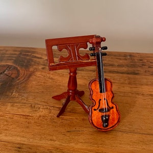 Vintage, 1:12th Scale, Dolls House, Miniature, Violin, and Music Stand, Collectible, Doll House, Musical Instrument, Music Room, Period, Mum