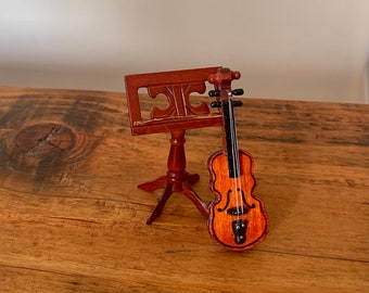 Vintage, 1:12th Scale, Dolls House, Miniature, Violin, and Music Stand, Collectible, Doll House, Musical Instrument, Music Room, Period, Mum