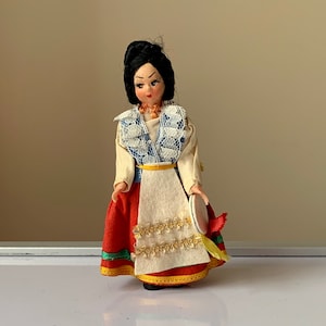 Vintage, 1:12th Scale, Dolls House, Miniature, Folk, Doll, In, Traditional, Italian, Capri, European, Costume, With Tambourine or Drum, Gift