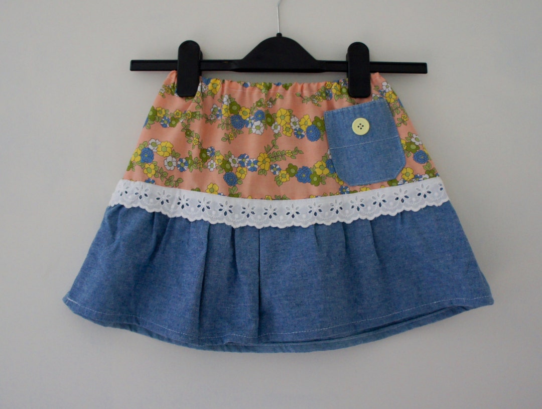 Cute Floral Peach Vintage Fabric Girls' Cotton Skirt With - Etsy