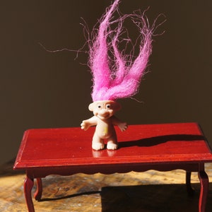 Vintage, 1:12th Scale,  6th Scale, Dolls House, 1980s, Miniature, Pink, Hair, Moon Tummy, Plastic, Troll, Figure, Doll, Collectible, Gift