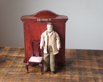 Vintage, 1:12th Scale, Dolls House, Gentleman, Man, Father, Figure, Doll, In Beige Jacket and Brown Trousers, Scale Model, Diorama, Display