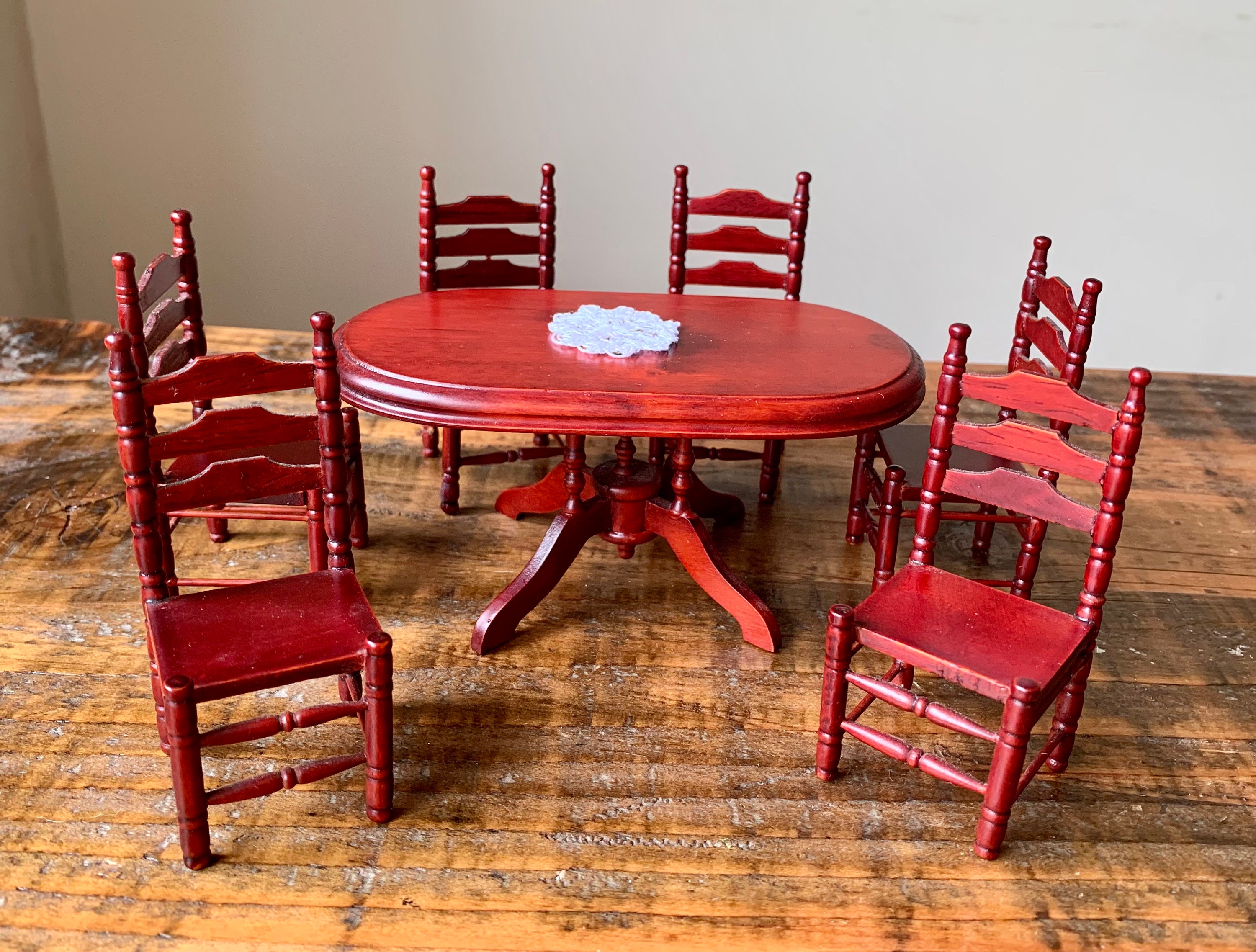 Vintage Mahogany Table and Six Chairs With Hand Crocheted Etsy