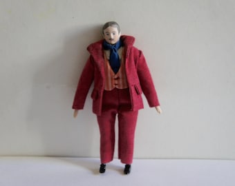 Handmade Stripy Waistcoat And Tie Man 1:12th Scale Gentleman Vintage In Deep Pink Suit Figure Hand Dressed Artisan Dolls House