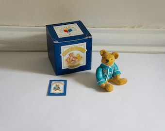 Adorable, Vintage, Collectible, Boxed, Ceramic, Colour Box, Bears, Damien, Teddy, Bear, In Blue Coat, Figurine, By Peter Fagan, Display, Mum