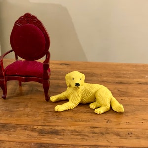 Vintage, 1994, MEG, 1:12th Scale, Dolls House, Plastic, Labrador, Golden Retriever, Dog, Laying Down, Pet, Miniature, Collectible, Display