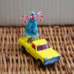 Altered, Vintage, 1973, Matchbox, Rolamatics, Yellow Wild Life Truck, Toy, Collectible, Car, Christmas Tree, Decoration, Secret Santa, Gift