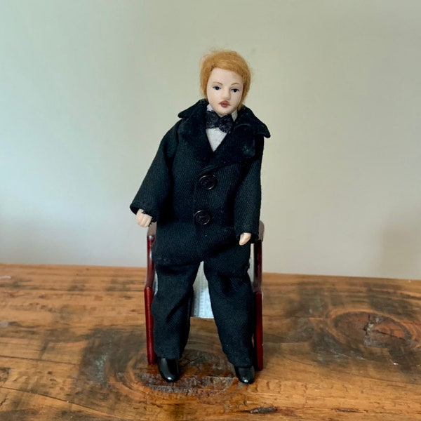 Vintage, 1:12th Scale, Dolls House, Gentleman, Father, Grandfather, Man, Male, Figurine, Doll, On Stand, Victorian, Edwardian, Miniature