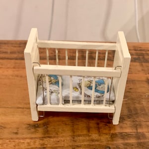 Vintage, 1:12th Scale, Dolls House, Baby, Child, Figure, Nursery, Bedroom, Furniture, Crib, Cot, Peter Rabbit, Handmade, Bedding Set, Gift