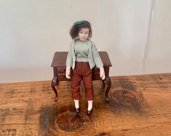 Artisan, Vintage, 1:12th Scale, 1930s, 1940s, 1950s, 1960s, Dolls House, Teenager, Young Lady, Figure, Doll, In Trousers, Cardigan, Present