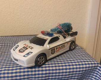 Altered, Large, Plastic, Police, Car, Toy, Collectible, Car, With, Christmas Tree, Ornament, Decoration, Stocking Filler, Secret Santa, Gift