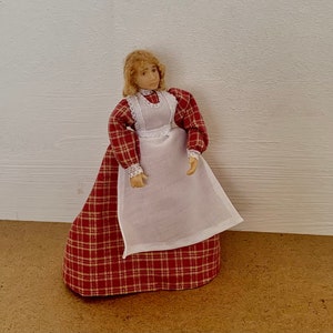 Vintage, Artisan, Handmade, 1:12th Scale, Dolls House, Miniature, Maid, Mother, In Pinafore, Figure, Lady, Woman, Victorian, Edwardian, Gift