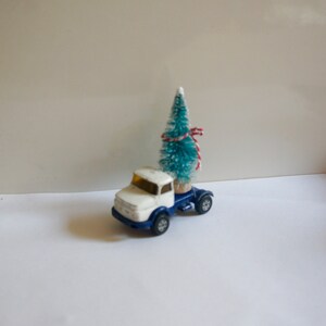 Altered, Vintage, Corgi Juniors, Mercedes Benz, Truck, Toy, Collectible, Car, With Christmas Tree And A Red Cord Ribbon Bow, Christmas, Gift